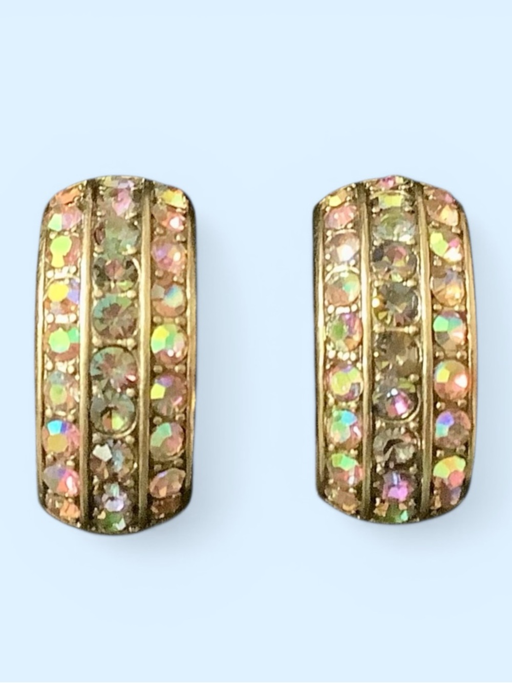 Heidi Daus Gold-Tone Aurora Borealis Crystal Half Hoop Earrings NIB